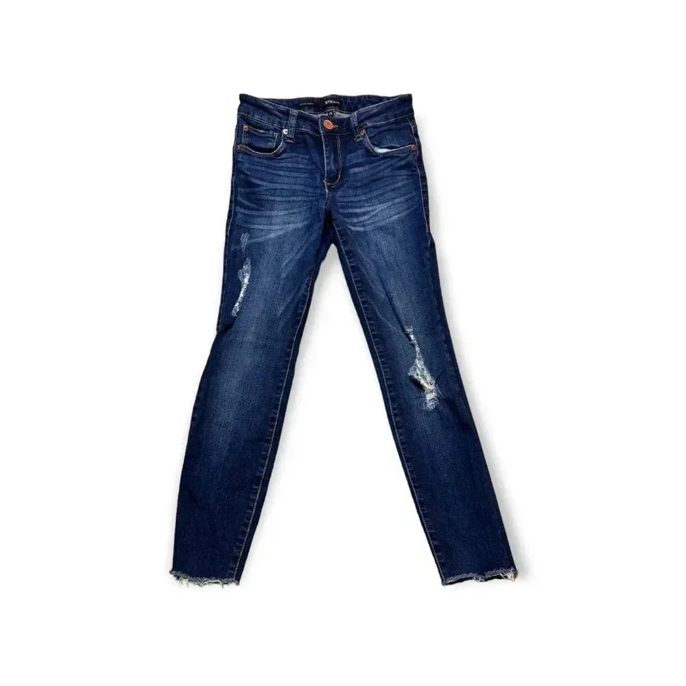 STS Blue Womens Blue Denim Distressed Cassie Skinny Jean Sz 25 Stretch Classic